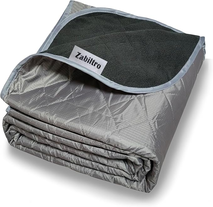Large Outdoor Waterproof Blanket-Quilted Extra Thick Fleece Windproof Warm Includes Stuff Sack Shoulder Strap Machine Washable,55"x78"-Grey