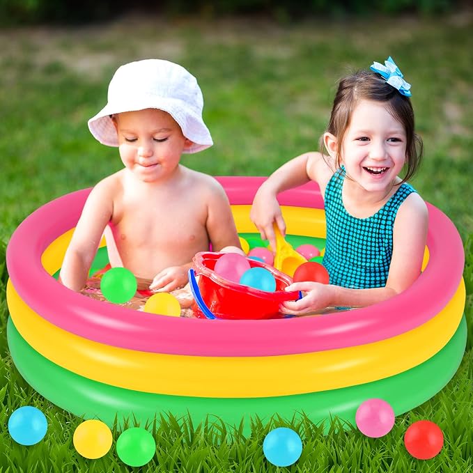 Honoson 35.4 Inch Inflatable Kiddie Pool Baby Pool with 50 Pcs Balls, Inflatable Swimming Pools Blow up for Beach Water Play Backyard Summer Indoor and Outdoor Party Supplies
