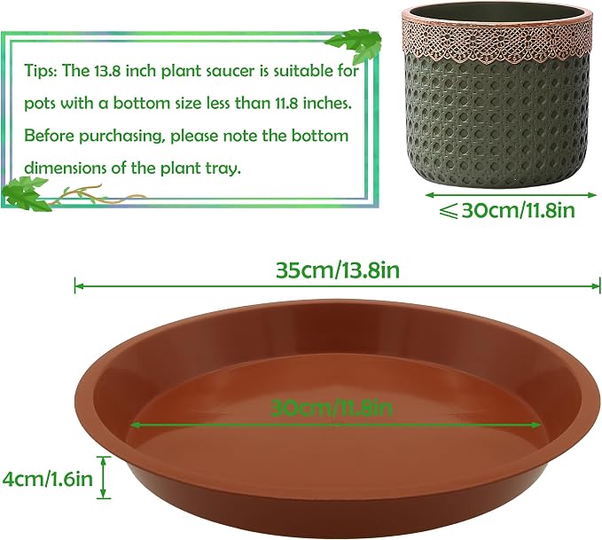 8 Pack 14 Inch Round Plant Saucers for Less 12 Inch Pot Indoors Outdoors Plant Trays for Pots Planter Saucer Plastic Drip Tray Planter Water Tray(Terracotta, 14"(8pcs))