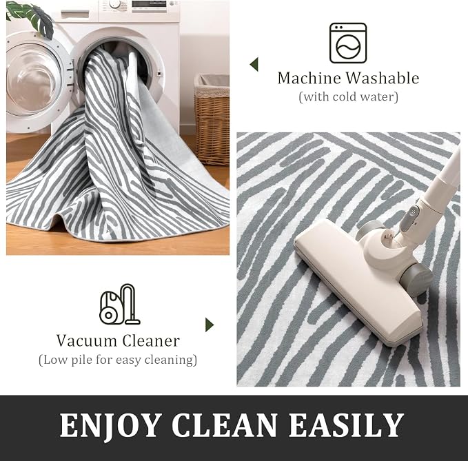 Grey Rug for Living Room, 5×7 Modern Abstract Area Rug, Geometric Contemporary Wave Striped Rugs for Playroom Nursery, Washable Nonslip Large Rug for Bedroom Dining Room