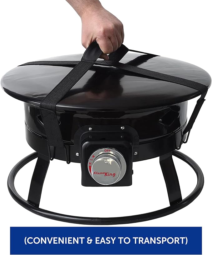 Flame King Smokeless Propane Fire Pit, 19-inch Portable Firebowl, 58K BTU with Self Igniter, Cover, & Carry Straps for RV, Camping, & Outdoor Living
