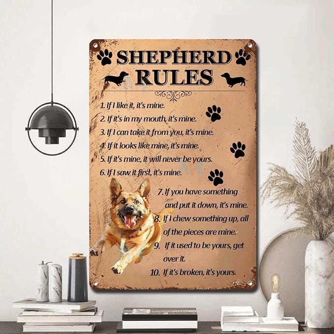 Metal Sign Tin Sign Vintage Wall Art Shepherd Rules Vintage Decor for Pub 12×16 Inches