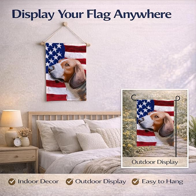 Caroline's Treasures CK6700GF Serbian Tricolour Hound Dog American Flag Garden Flag Mailbox Flag Decorative Yard Flag Banner Outside Patio Artwork Yard Flower Beds, Garden Size, Multicolor