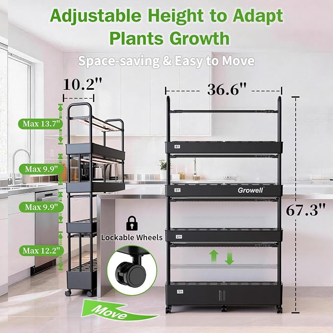 Growell 120 Pods Large Hydroponics Growing System Kit, Indoor Hreb Garden | Vertical Hydro Garden with 2 Light Modes & 2 Timer, Smart Water Circulation, 48L Water Tank, Movable & Space-Saving Design