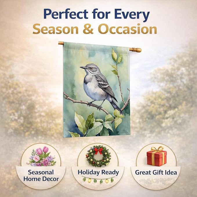 Caroline's Treasures Mississippi Northern Mocking bird House Flag Large Porch Sleeve Pole Decorative Outside Yard Banner Artwork Wall Hanging, Polyester, House Size, Multicolor