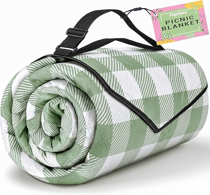 TigeJoy Small Picnic Blanket Waterproof 60x60, 5-Layer Thick Beach Blanket Sandproof, Gingham Picnic Blanket Outdoor Picnic Mat for Beach, Park, Grass, Travel, Hiking, Camping Essentials