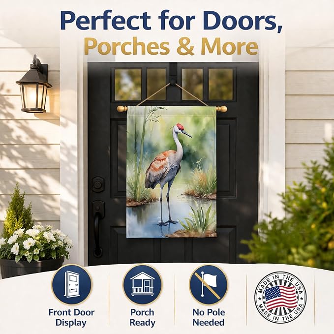 Caroline's Treasures Sandhill Crane House Flag Large Porch Sleeve Pole Decorative Outside Yard Banner Artwork Wall Hanging, Polyester, House Size, Multicolor