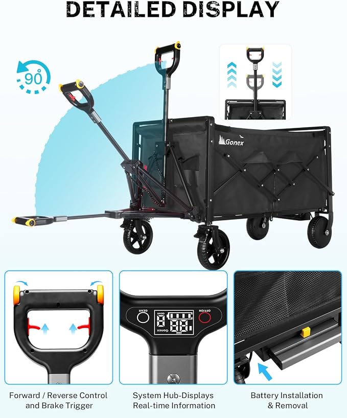 Gonex Electric Wagon Cart with Smart Handlebar 360lbs Heavy Duty Motorized Utility Wagon for Camping Gardening 200L Collapsible Foldable Grocery Cart with Silent Hub Motor Magnetic Brake Black