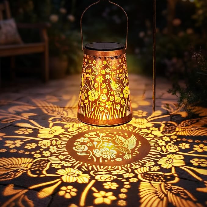LeiDrail Hummingbird Solar Lanterns Outdoor, 4 Pack Metal Hanging Garden Lights, Waterproof Vintage Copper Decorative Lantern Set for Yard Patio Porch, Gifts for Women Mom Grandma