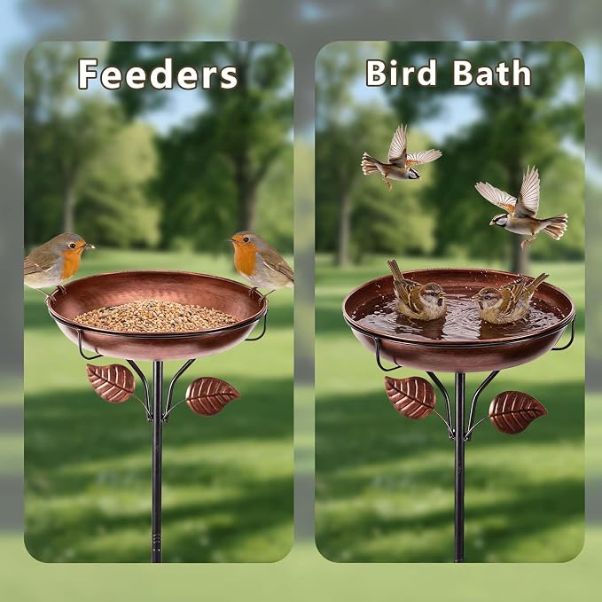 Metal Bird Bath for Outdoors, Weatherproof Detachable Bird Bath, Retro Bronze Garden Decor, 40 Inches Tall,Reinforced Bracket，Suitable for Gardens, Backyards, Patios, and Flower Beds