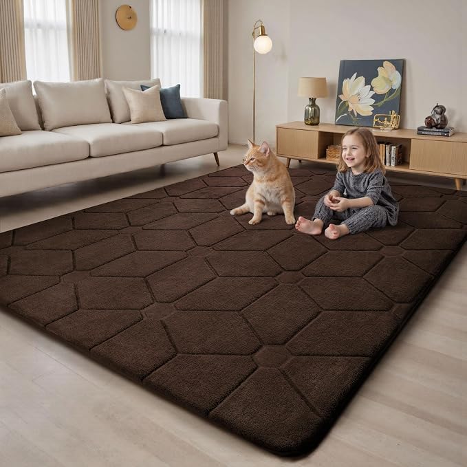 Sour Lemon Area Rugs 10x14 Living Room Bedroom, Exta Large Carpet Coffee | Washable, Geometric Alfombra Para Salas Modernas, Non Slip Big Soft Thick Fluffy Plush, Memory foam Rug for Kids Playroom