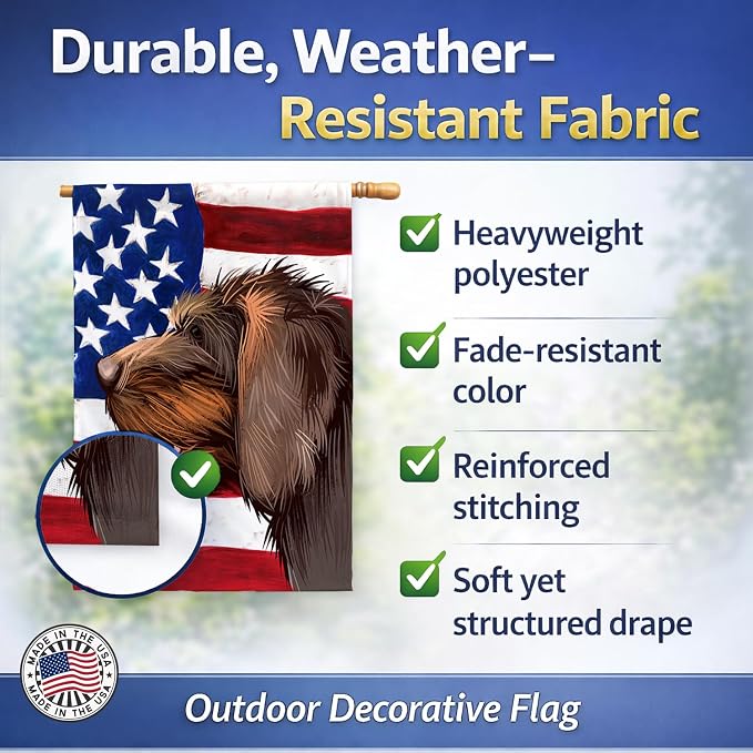 Caroline's Treasures CK6484CHF Cesky Fousek Dog American Flag House Flag Large Porch Sleeve Pole Decorative Outside Yard Banner Artwork Wall Hanging, Polyester, House Size, Multicolor
