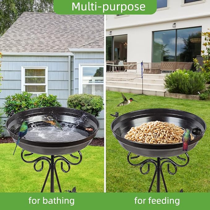 DREAMSOUL 18 inch Dia Large Bird Bath Stand, 4 inch Deep Bird Bath for Outside, Metal Birdbaths for the Garden Yard Patio Decor