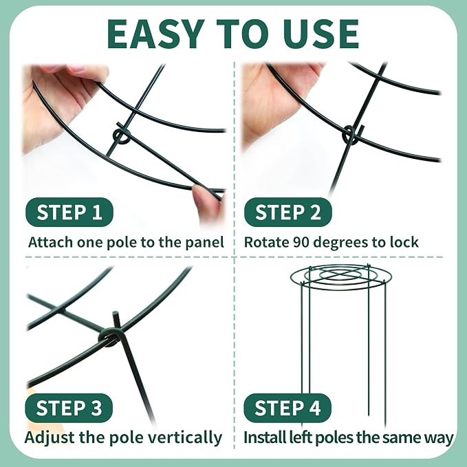 8 Sets Peony Support Cage,12"Diax24"High Heavy Duty Metal Plant Support,Grow Through Hoops Grids with 4 Thickened 4mm Legs,Strong Support Brace for Heavy Blossoms,Flower Support Ring for Peonies,Rose