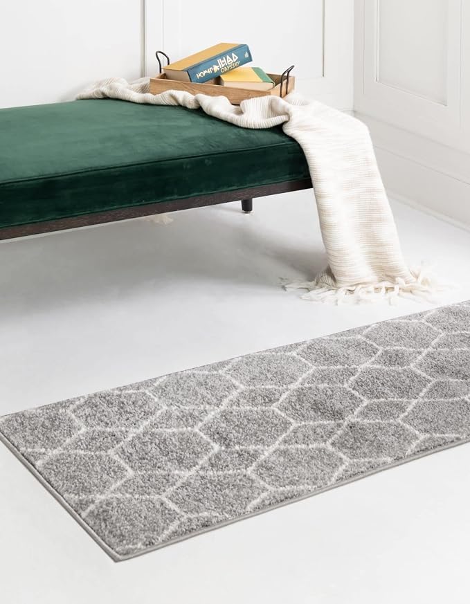 Unique Loom Trellis Frieze Collection Area Rug - Geometric (2' x 10' Runner, Light Gray/ Ivory)