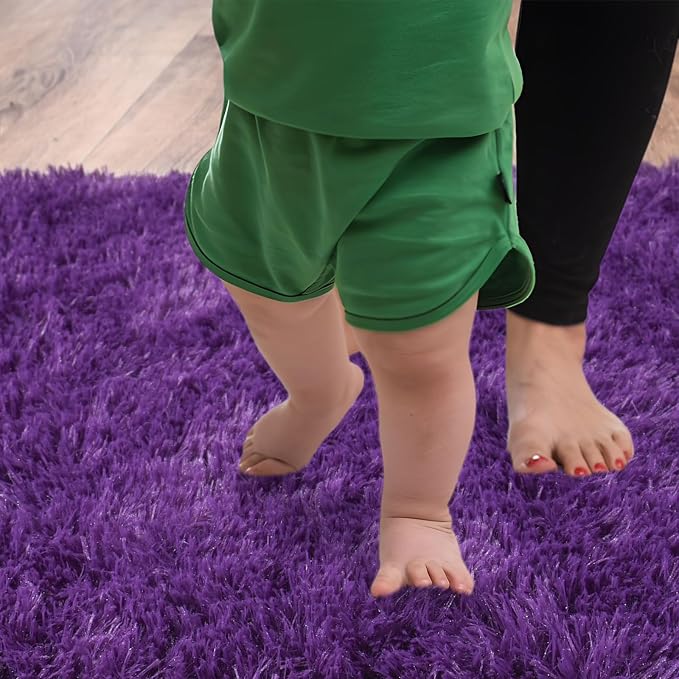 Soft Shag Fluffy Living Room Rug 6x9 Purple Washable | Upgrade Non-slip, 6 x 9 Shaggy Rugs for Bedroom Nursery, High Pile Fuzzy Plush Carpet Girls Kids Room Dorm, Flame Resistant