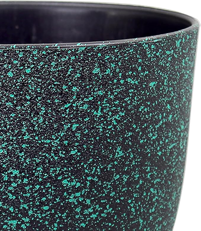 WSMKSZ Plant Pots 10/9/8 inch, Set of 3 Modern Decorative Plastic Planters with Drainage Holes and Saucers for Garden House Plants, Flower Pots for Indoor Outdoor Plants, Black with Green Speckles