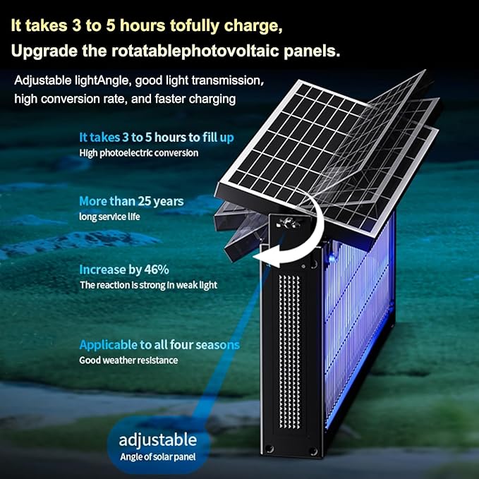 Solar Bug Zapper Outdoor, Mosquito Repellent Outdoor Patio, Waterproof Portable Fly Zapper, High Powerer 4500V Solar Mosquito Zappers for Home, Patio, Camping