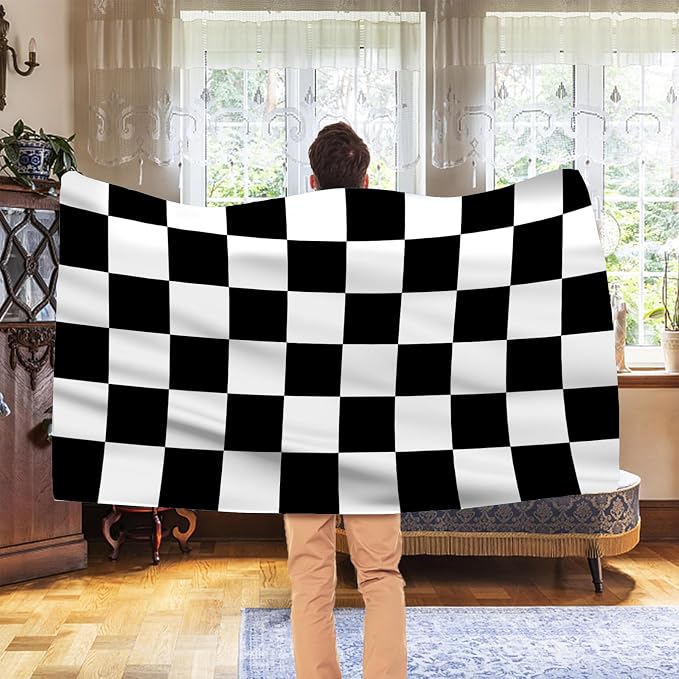 AhfuLife Checkered Flag 3x5 Ft 2 PCS, Large Black and White Racing Flags - Double Side with Brass Eyelets for Race Car Party, Garden Decoration Indoor Outdoor