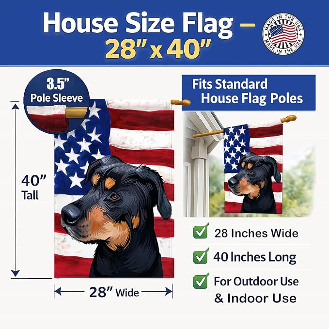 Caroline's Treasures CK6549CHF Greek Harehound Dog American Flag House Flag Large Porch Sleeve Pole Decorative Outside Yard Banner Artwork Wall Hanging, Polyester, House Size, Multicolor