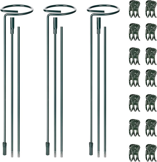 Mwellewm 3 Sets Plant Stakes 12/25/36 Inch Adjustable Plant Support Stakes Tall for Indoor Outdoor Plant Holder Stick Steel Garden Stem Pole Amaryllis Stakes with 15 Clip for Tomato Orchid Lily Flower