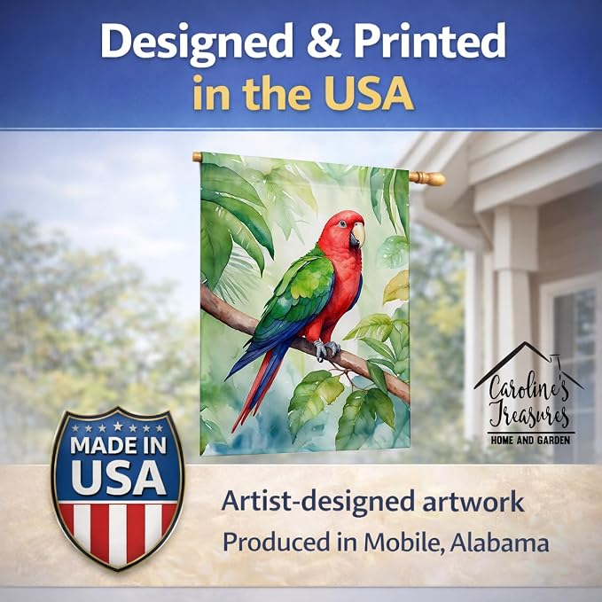 Caroline's Treasures Eclectus Parrot House Flag Large Porch Sleeve Pole Decorative Outside Yard Banner Artwork Wall Hanging, Polyester, House Size, Multicolor