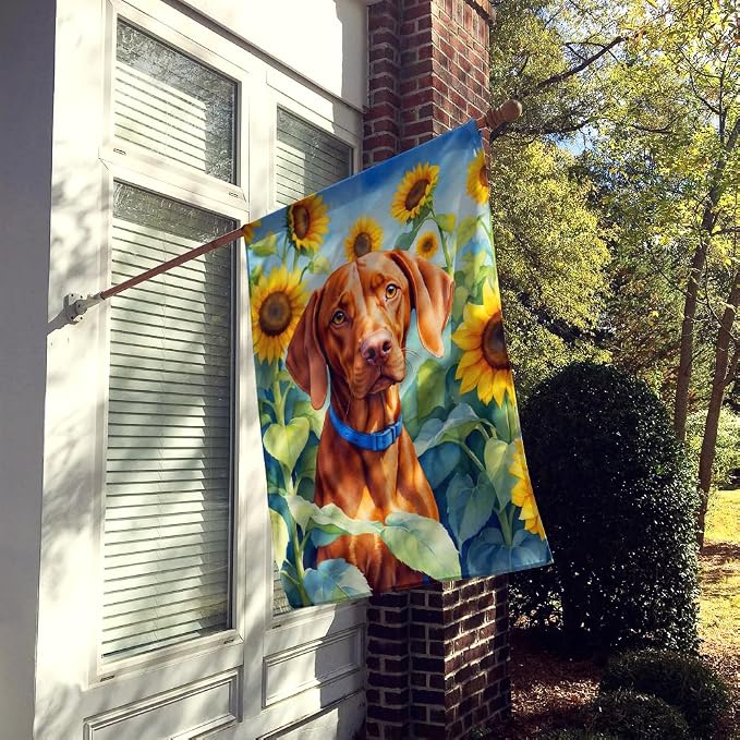 Caroline's Treasures DAC6169CHF Vizsla in Sunflowers House Flag Large Porch Sleeve Pole Decorative Outside Yard Banner Artwork Wall Hanging, Polyester, House Size, Multicolor