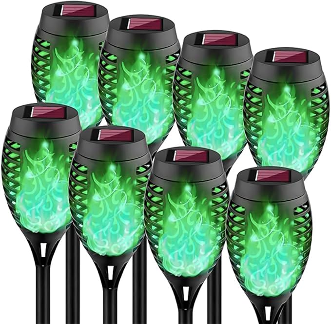 Swingers Solar Lights Outdoor,Halloween Solar Torch Lights with Flickering Flame,Waterproof Outdoor Garden Lights for Outside Patio Pathway Yard Decorations(12, Green)
