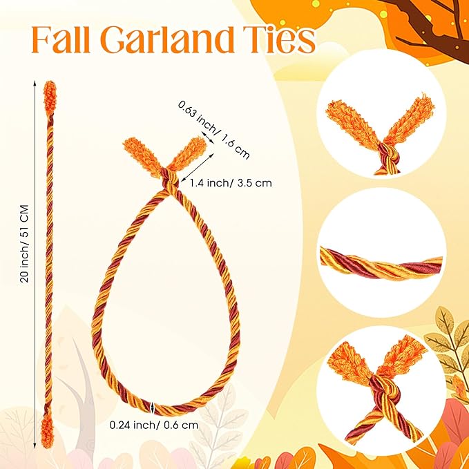 Zhengmy 16 Pcs 20 Inches Christmas Garland Ties Christmas Decorative Twist Ties for Banister Reusable and Flexible Twist for Xmas Home Decorations Holiday Craft Wrapping (Fall Color)