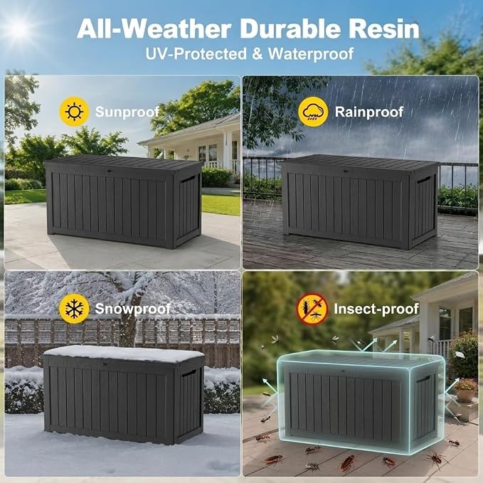 200 Gallon Outdoor Storage Box Resin Deck Box All Weather Waterproof Large Lockable Storage Container Deck Box for Patio Furniture, Garden Tools, Lockable, Black New