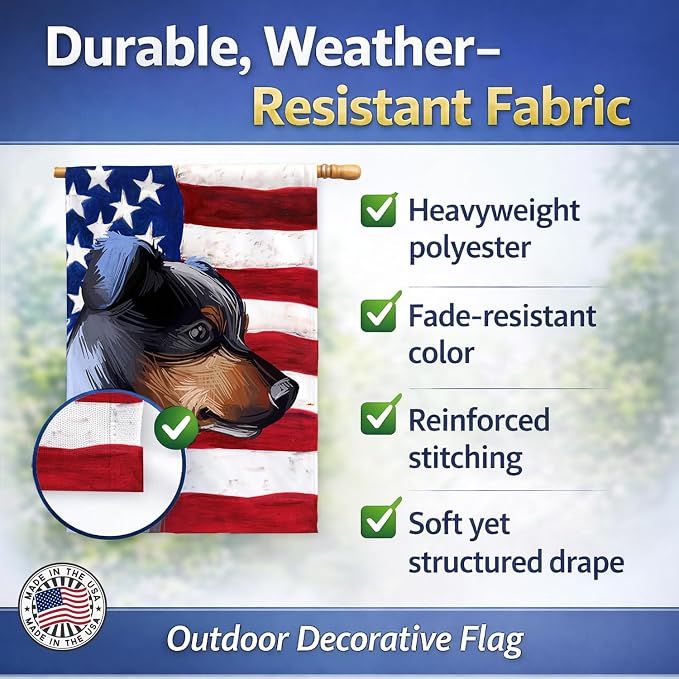 Caroline's Treasures CK6672CHF Ratonero Bodeguero Andaluz American Flag House Flag Large Porch Sleeve Pole Decorative Outside Yard Banner Artwork Wall Hanging, Polyester, House Size, Multicolor