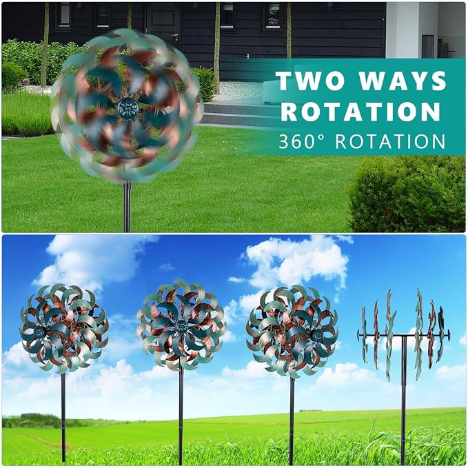Stargarden Wind Spinners for Yard and Garden, 6 Layers Windmill | Metal Wind Sculptures & Spinners with Sturdy Stakes, Metal Yard Art Decoration