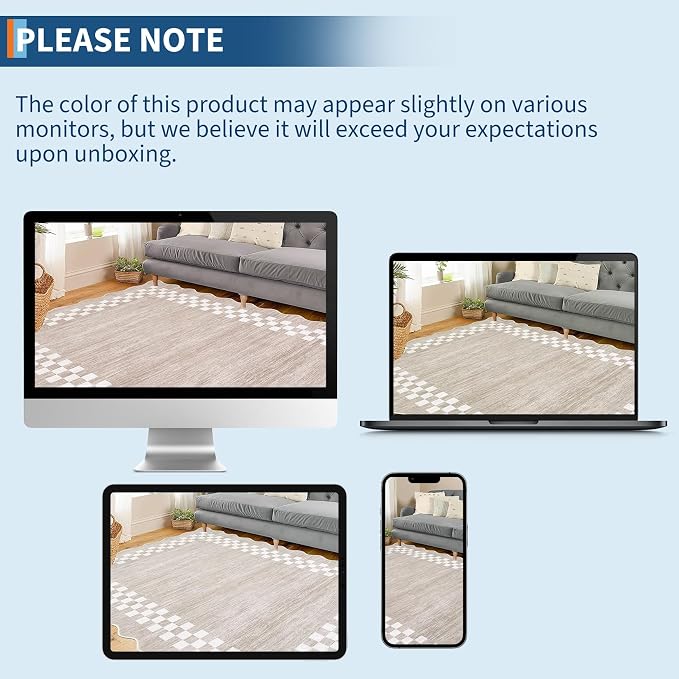 GarveeHome Area Rug 6x9 Large Living Room Modern Border Throw Rug | with Rubber Backing Stain Resistant Dining Room Throw Carpet Washable Scalloped Rug for Bedroom Home Decor Office, Fog