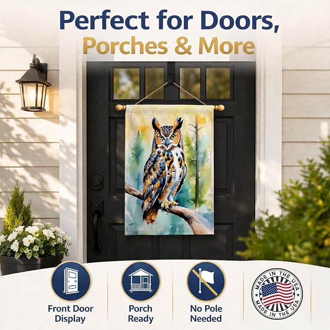Caroline's Treasures Great Horned Owl House Flag Large Porch Sleeve Pole Decorative Outside Yard Banner Artwork Wall Hanging, Polyester, House Size, Multicolor