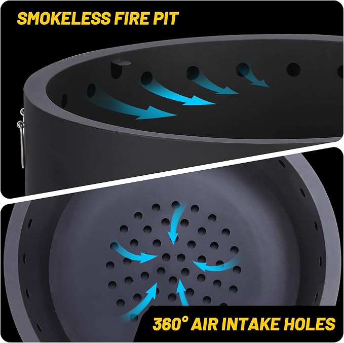 GarveeLife 26 in Smokeless Fire Pit with Removable Ash Pan, Wood Burning Firepit Table with Lid&Fire Poker,Smokeless Outdoor Fireplace with Dust Bag, Outdoor Fire Pits for BBQ, Table, Bonfire, Camping