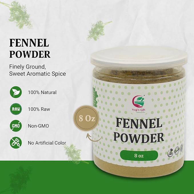 Fennel Seed Powder 8 oz – Finely Ground Sweet & Aromatic Fennel for Cooking, Herbal Tea & Baking – Smooth Texture, Easy Blending Spice – Yogi’s Gift®