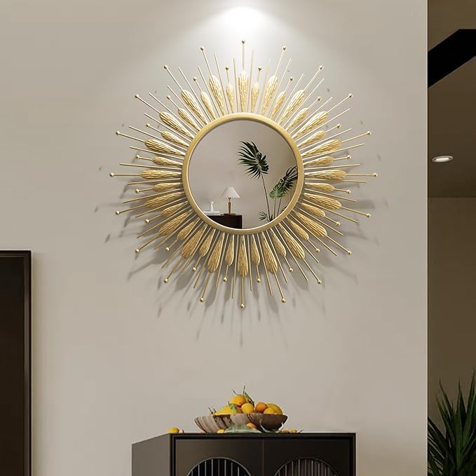 Wall Mirrors Decorative 30" Country-Style Gold Round Mirrors for Wall Decor ，Sunflower Wall Hanging Mirror