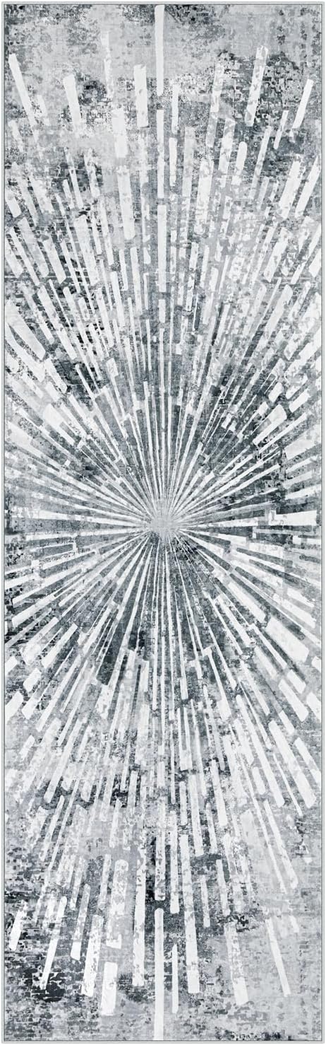 Lahome Manon Grey Hallway Runner Rug 2.5x8, Non Slip Rug Runners for Hallway, Low Pile Modern Kitchen Runner Washable Abstract Soft Carpet Runner for Entryway Bathroom