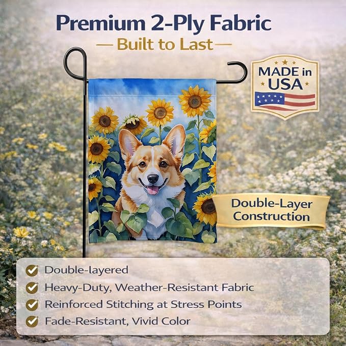 Caroline's Treasures DAC6062GF Corgi in Sunflowers Garden Flag Mailbox Flag Decorative Yard Flag Banner Outside Patio Artwork Yard Flower Beds, Garden Size, Multicolor