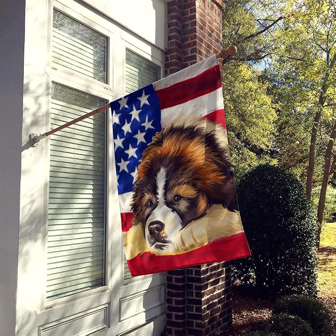 Caroline's Treasures CK6465CHF Bucovina Shepherd Dog American Flag House Flag Large Porch Sleeve Pole Decorative Outside Yard Banner Artwork Wall Hanging, Polyester, House Size, Multicolor