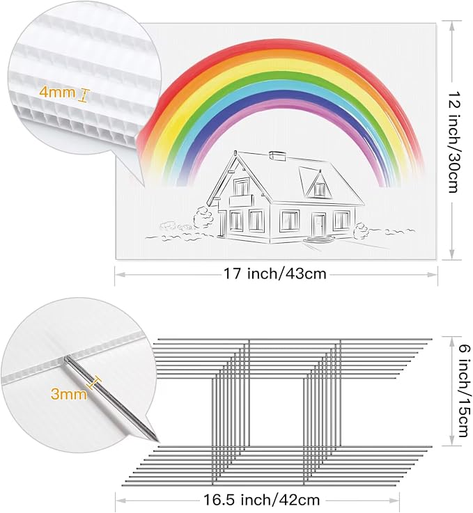 12Pcs Blank Yard Signs with Stakes, IKAYAS 17X12inch White Garden Yard Signs Yard Sale Signs Corrugated Plastic Signs for Party Decorations,Garage Sale, Guidepost, Open House