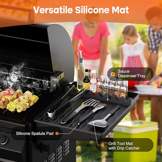 Blackstone Griddle Silicone Grill Mat, Food-Grade Heat-Resistant Drip Pad & Spatula Mat for Blackstone/Weber/Traeger/Pit Boss Grills, Kitchen Counter Protector, BBQ Accessories Gift