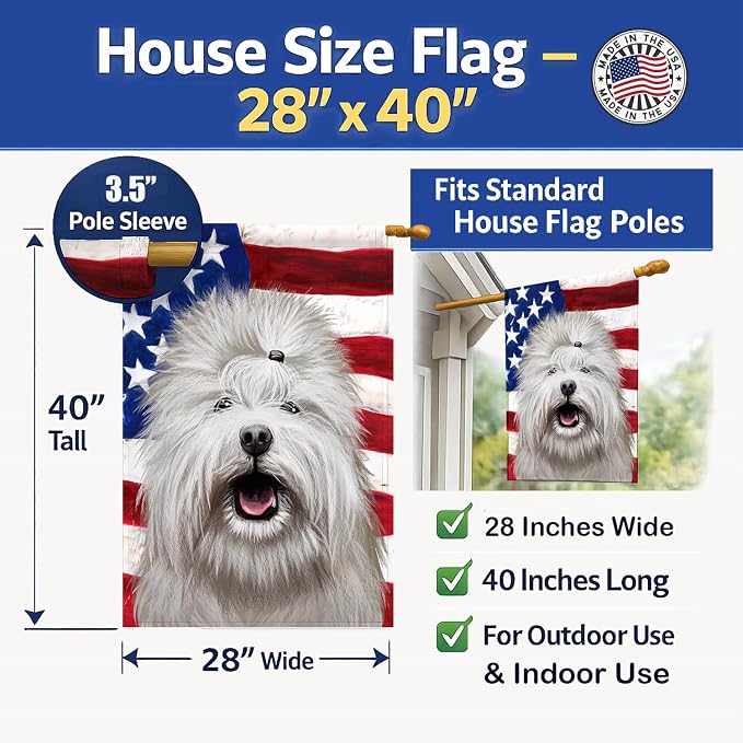 Caroline's Treasures CK6495CHF Coton de Tulear Dog American Flag House Flag Large Porch Sleeve Pole Decorative Outside Yard Banner Artwork Wall Hanging, Polyester, House Size, Multicolor