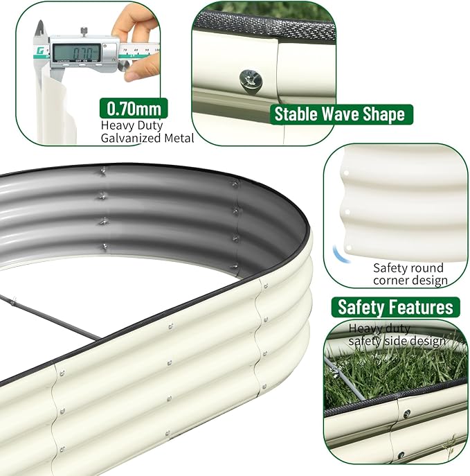 SnugNiture 2 Pcs 6x3x1ft Oval Metal Raised Garden Bed for Vegetables, White