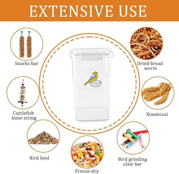 Bird Seed Storage Container-Airtight Bird Food Container 6L Pet Food Storage Containers with Birds Seed Scoop-Wild Birds Seed Dispenser-for PetBirds Parakeets Finches Foods