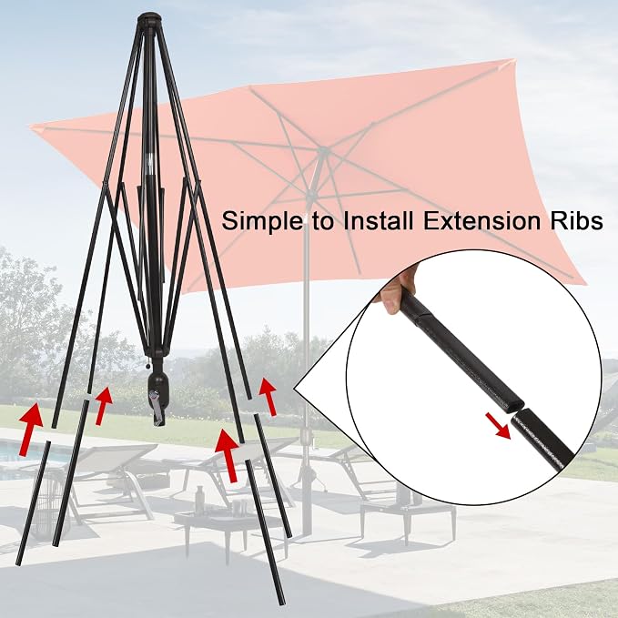 Blissun Rectangular Patio Umbrella, Table Market Umbrella with Tilt and Crank, Outdoor Umbrella for Garden, Deck, Backyard, Pool and Beach