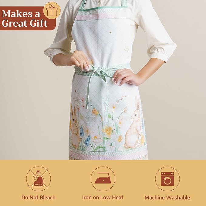 Maison d' Hermine Aprons for women with Pocket 100% Cotton (27.50"x31.50") | Adjustable Neck Strap & long ties Apron Men Chef Wedding Cooking Gardening Server Maid