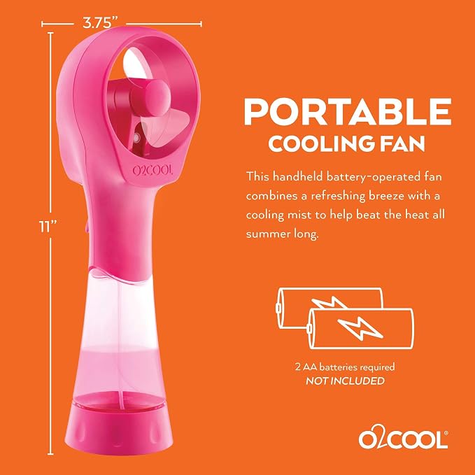 O2COOL 2 Pack Elite Battery Powered Handheld Water Misting Fans (Raspberry)