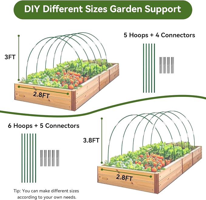 Garden Netting Kit for Raised Beds, 10x50FT Ultra Fine Mesh Netting＆ 6 Sets of 8FT Fiberglass Garden Hoops, Row Cover Insect Netting for Vegetable Plant Fruit Flowers Protection