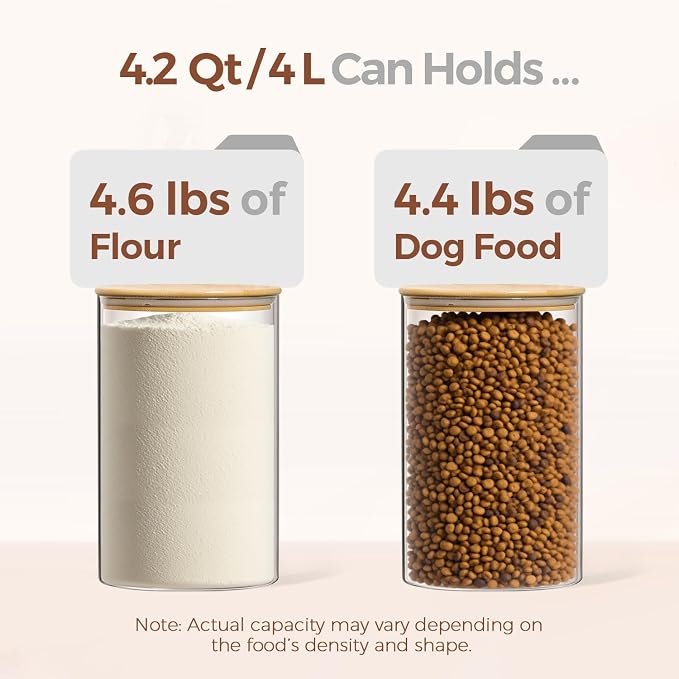 ComSaf Flour Sugar Storage Containers 4 Qt, 2 Pack Glass Flour Container | 26.6cm/10.5in Tall, 128oz/1 Gallon Large Glass Storage Containers, 15cm/5.9in Extra Wide Mouth, 4.6lb Flour Jar, BPA Free